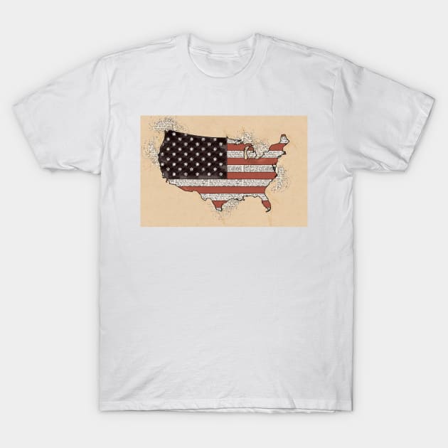 Vintage USA Map with American Flag T-Shirt by Naumovski